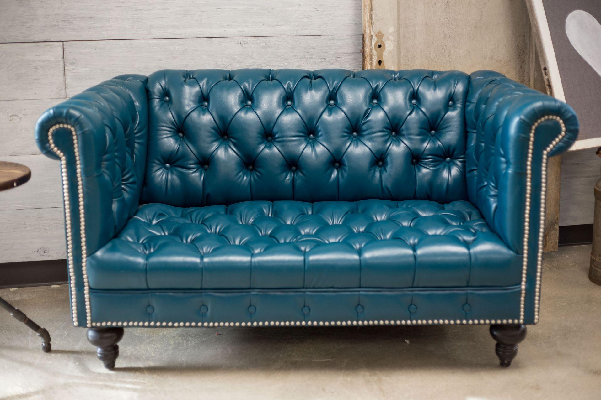 Teal Faux Leather Chesterfield Love Seat Chairish Teal Faux Leather Chesterfield Love Seat Chairish